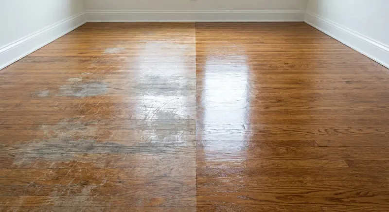 Before and after hardwood floor refinishing