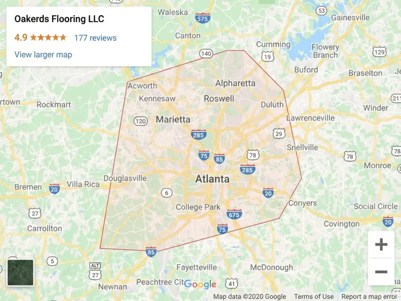 Oakerds Flooring service area map — greater Atlanta metro